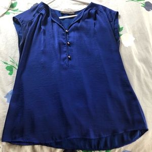 Royal Blue Blouse with Gold Button